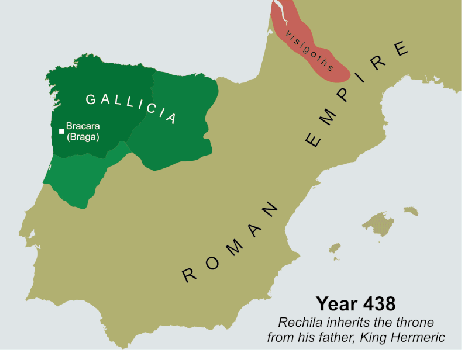 Kaart (gif) waarop de expansie van het Sueben rijk te zien is.