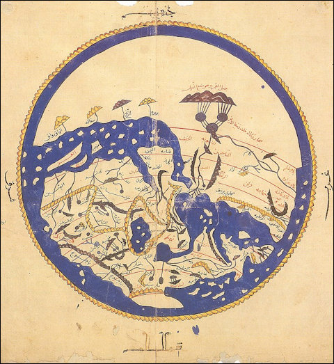 Wereldkaart van de geograaf Al-Idrisi (1100-1162)