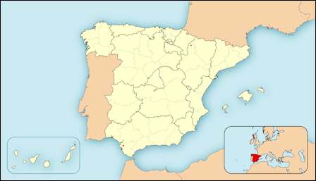 Kaart Spanje, locatie Jerez de la frontera