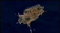 Satellietfoto van het eiland Ibiza.