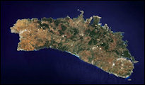 Satellietfoto van het eiland Menorca.
